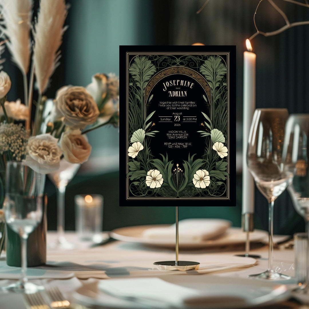 Gothic Greenery Arch Wedding Invitation