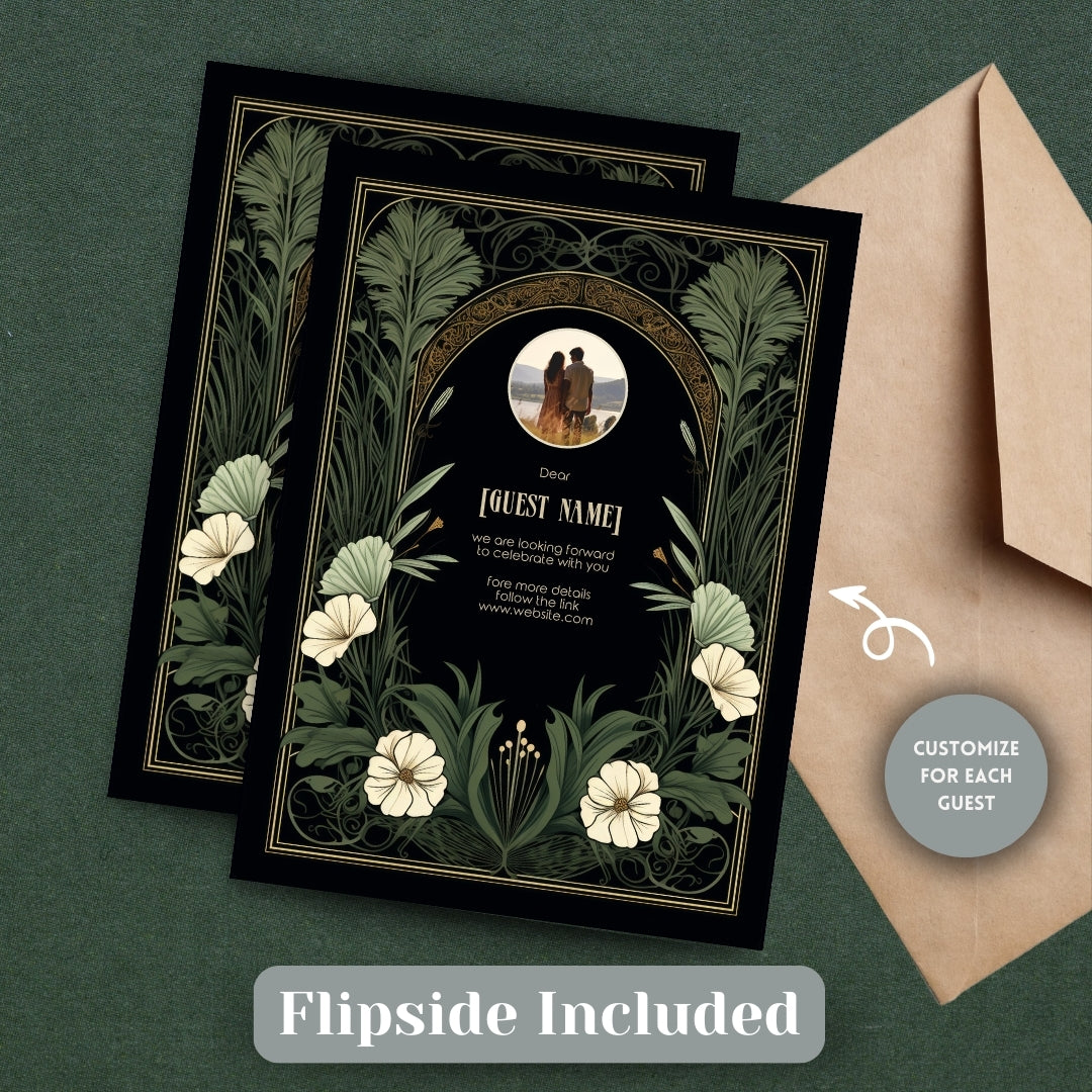 Gothic Greenery Arch Wedding Invitation