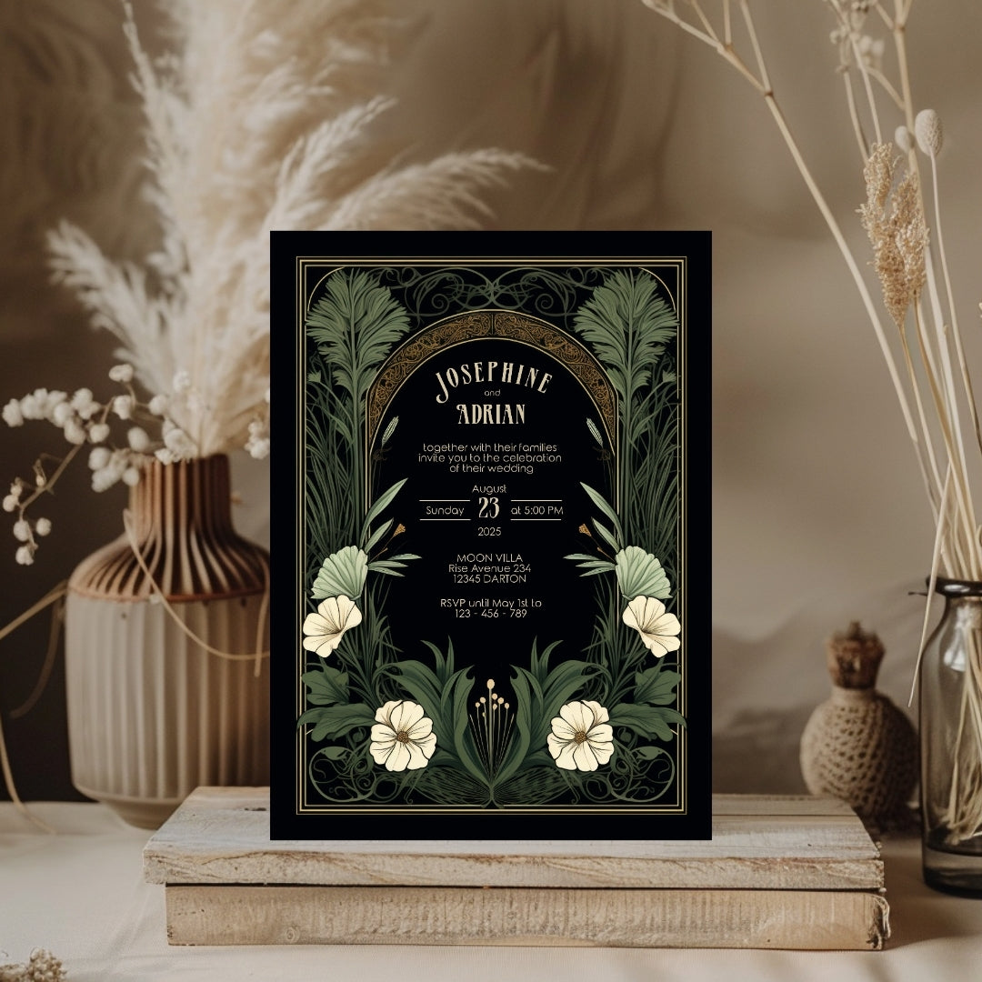Gothic Greenery Arch Wedding Invitation
