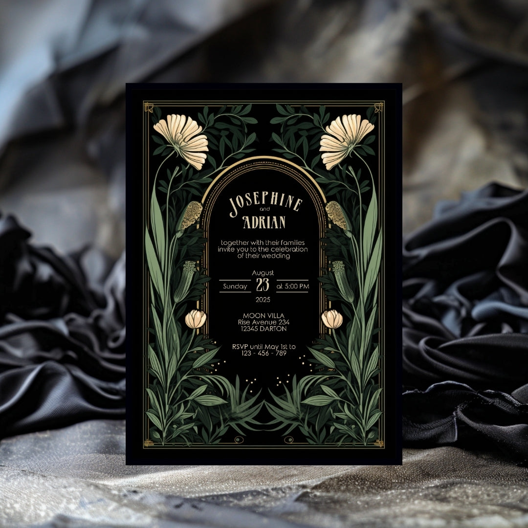 Green Gothic Floral Garden Wedding Invitation