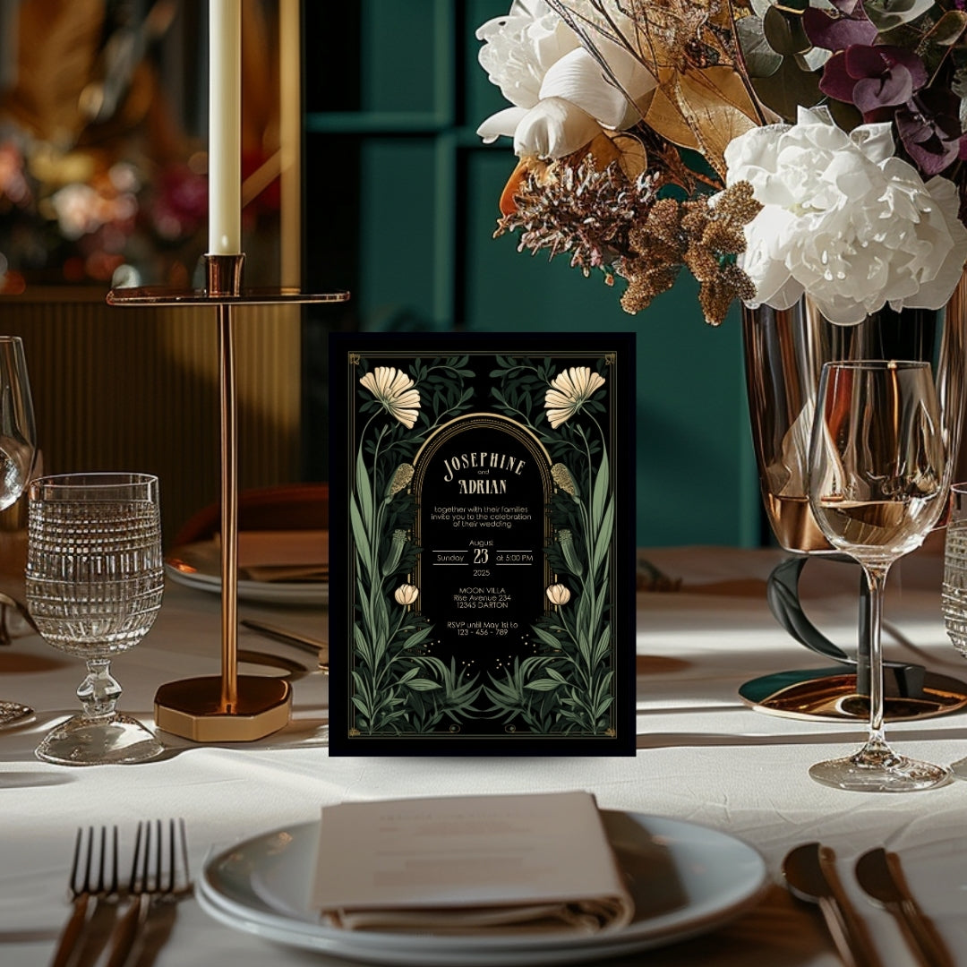 Green Gothic Floral Garden Wedding Invitation