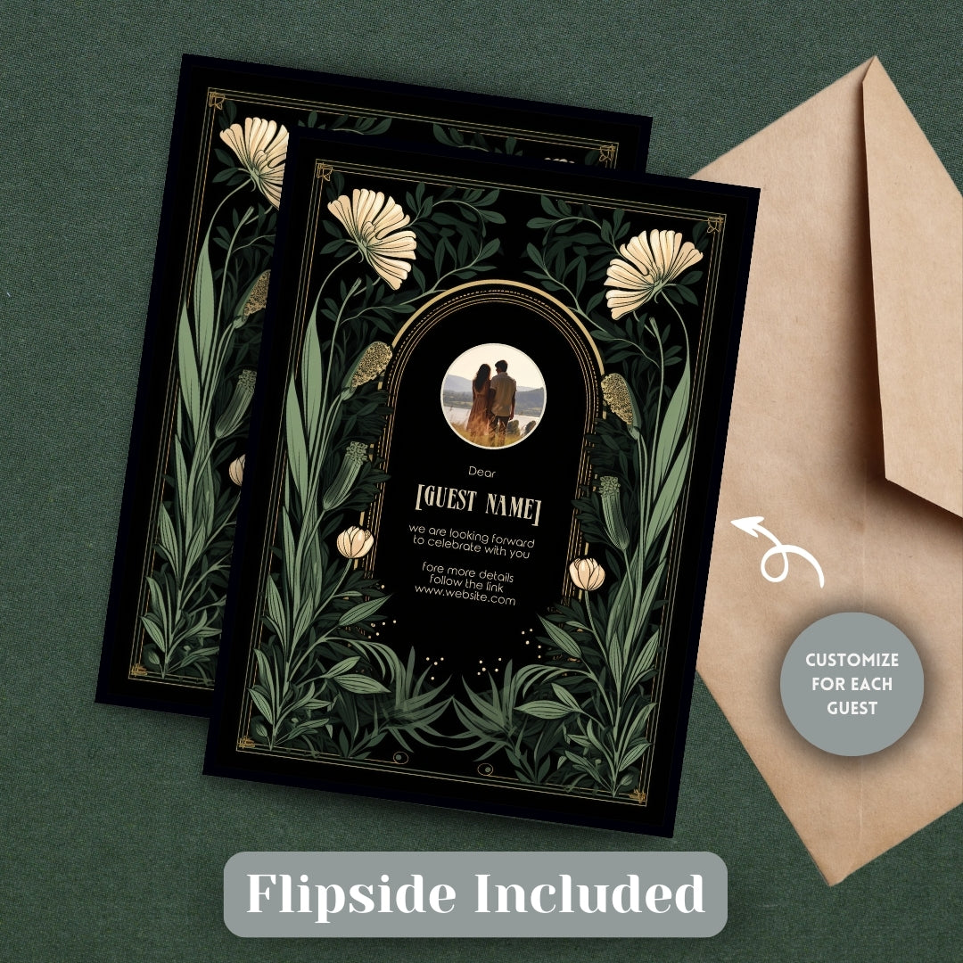 Green Gothic Floral Garden Wedding Invitation
