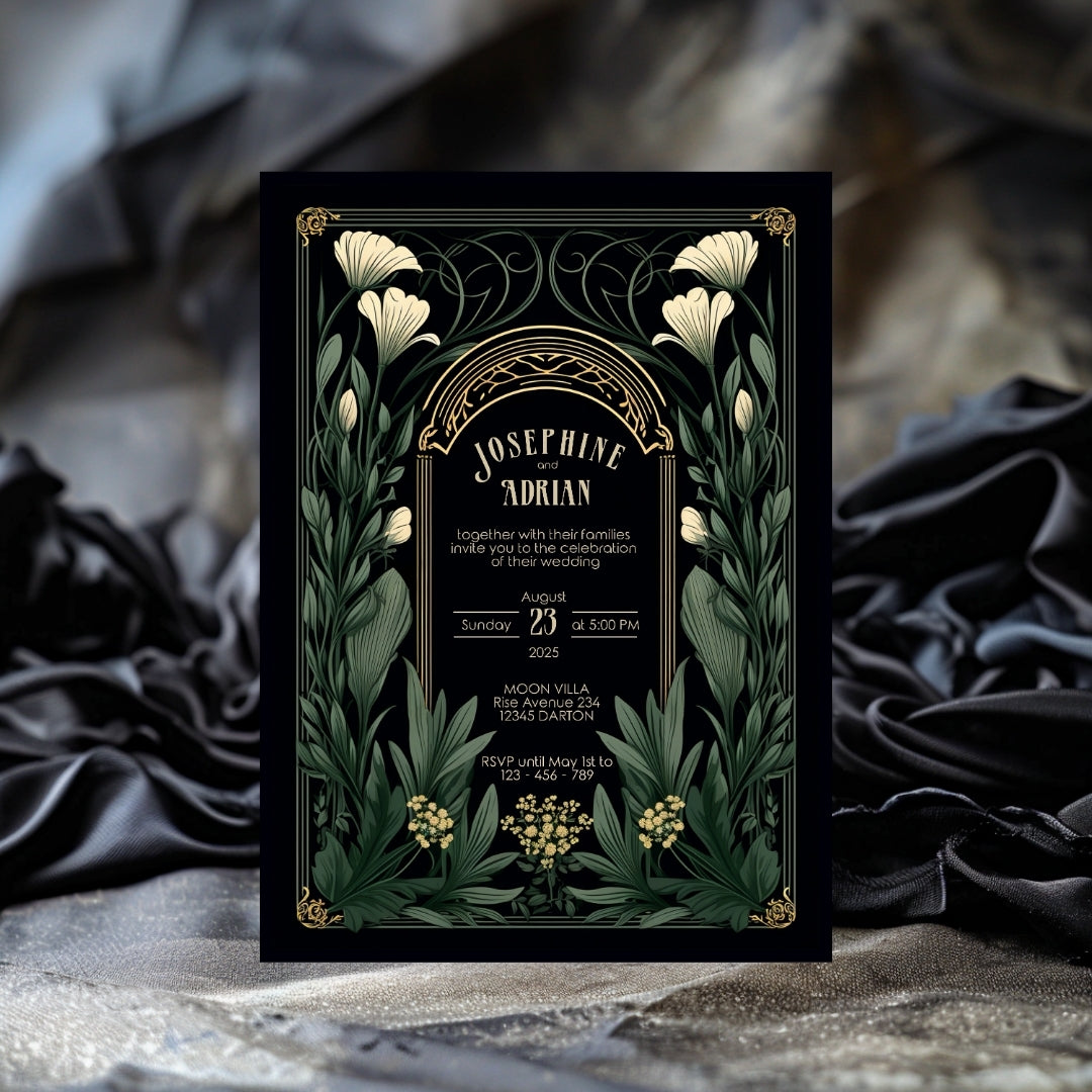 Green Gothic Garden Wedding Invitation