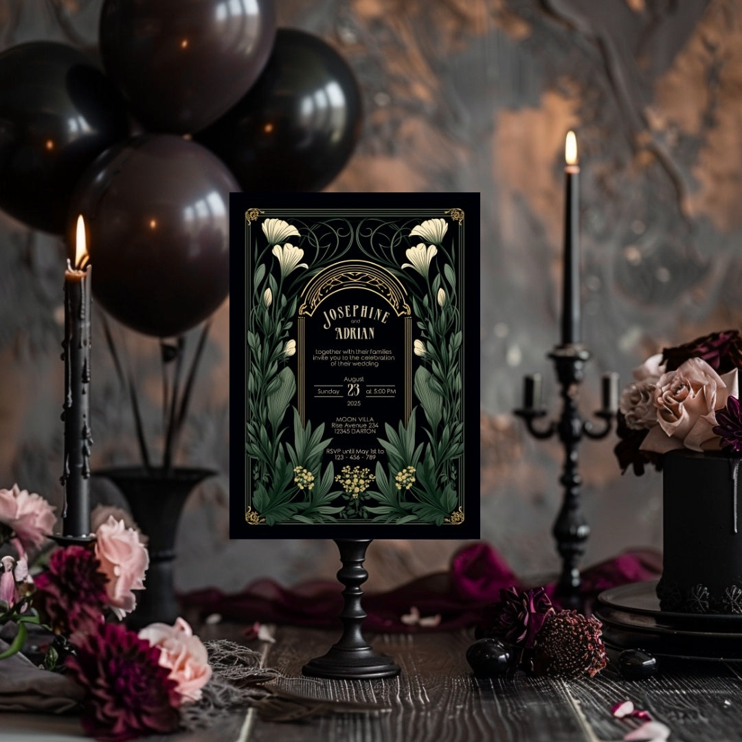Green Gothic Garden Wedding Invitation