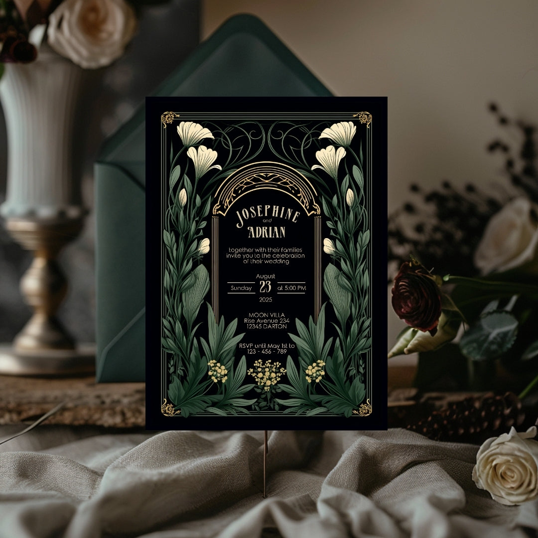 Green Gothic Garden Wedding Invitation