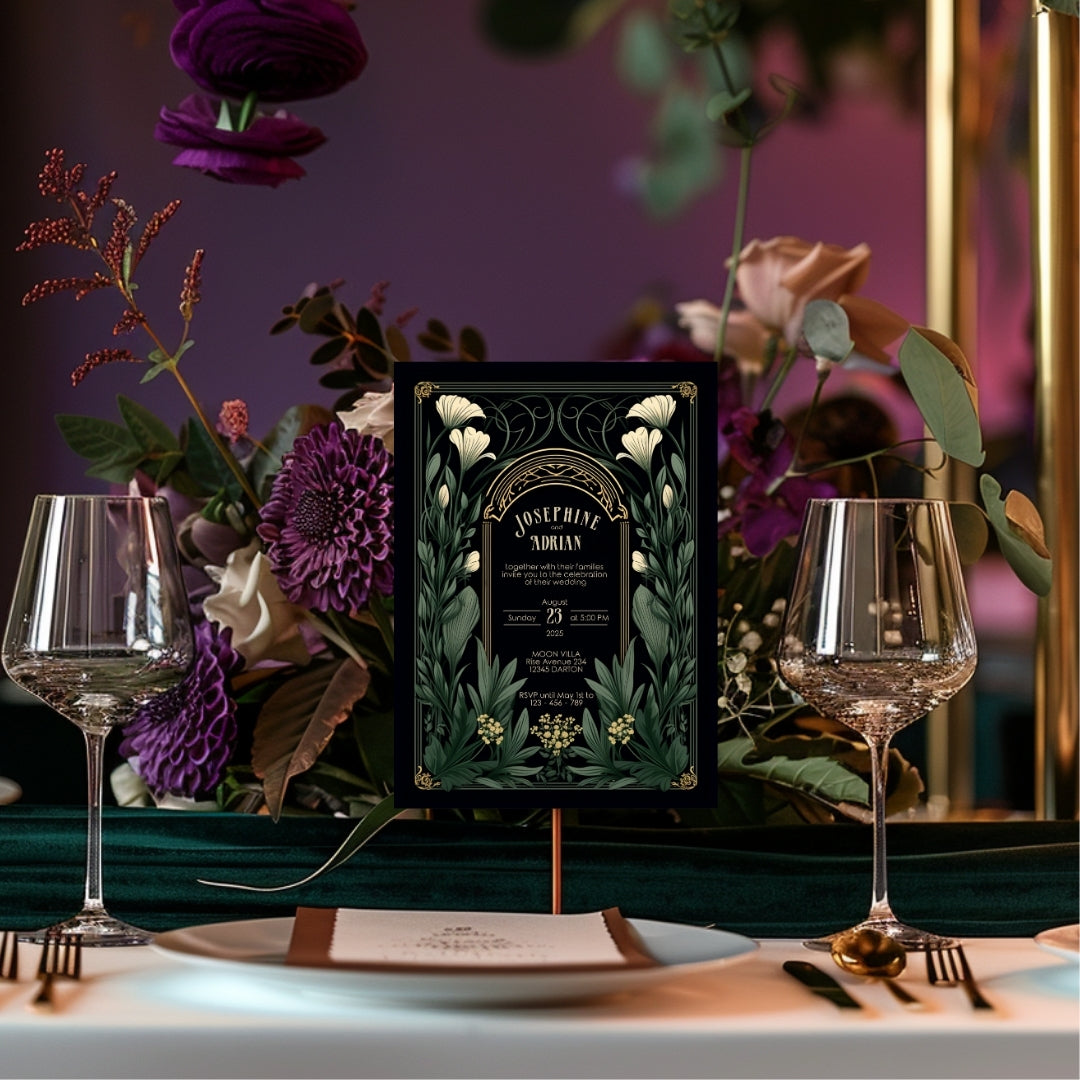 Green Gothic Garden Wedding Invitation