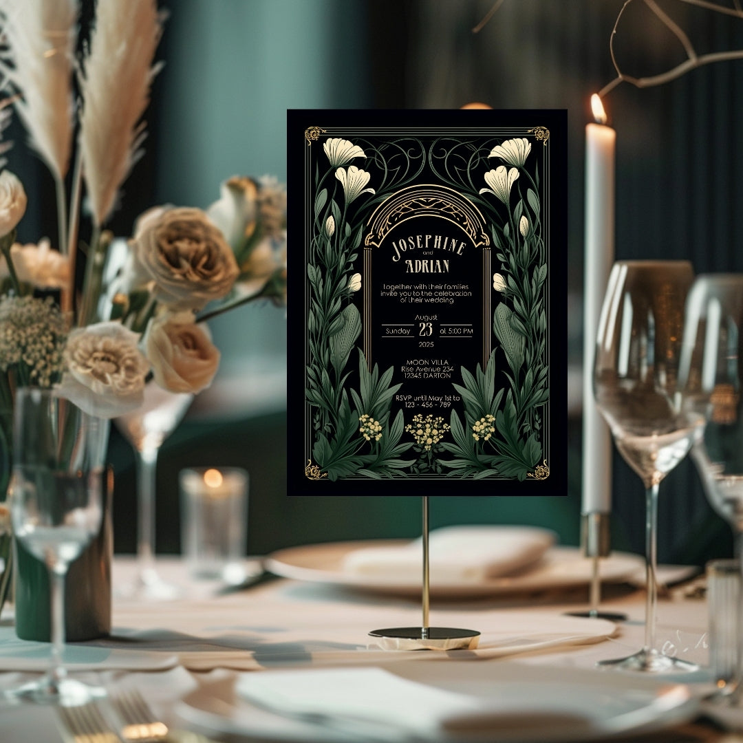 Green Gothic Garden Wedding Invitation