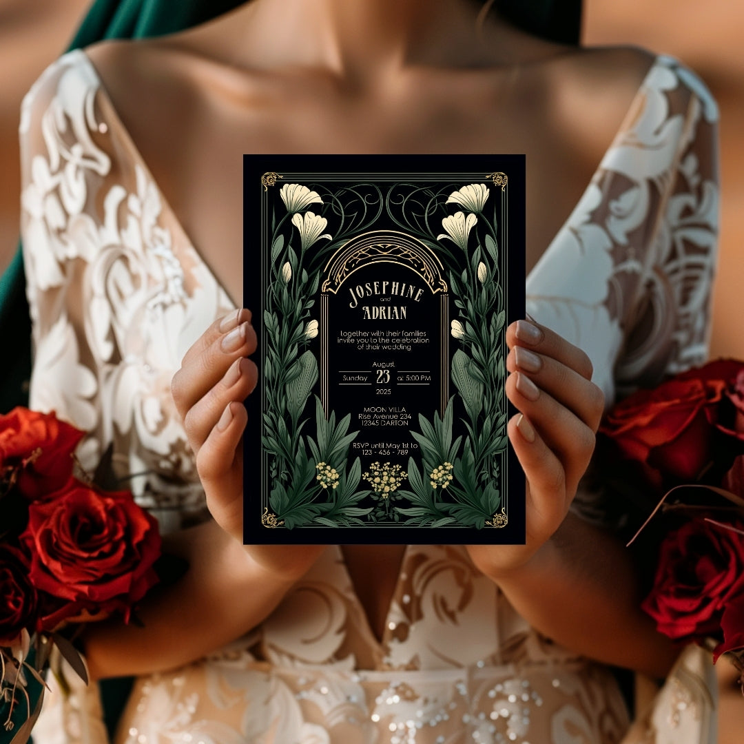 Green Gothic Garden Wedding Invitation
