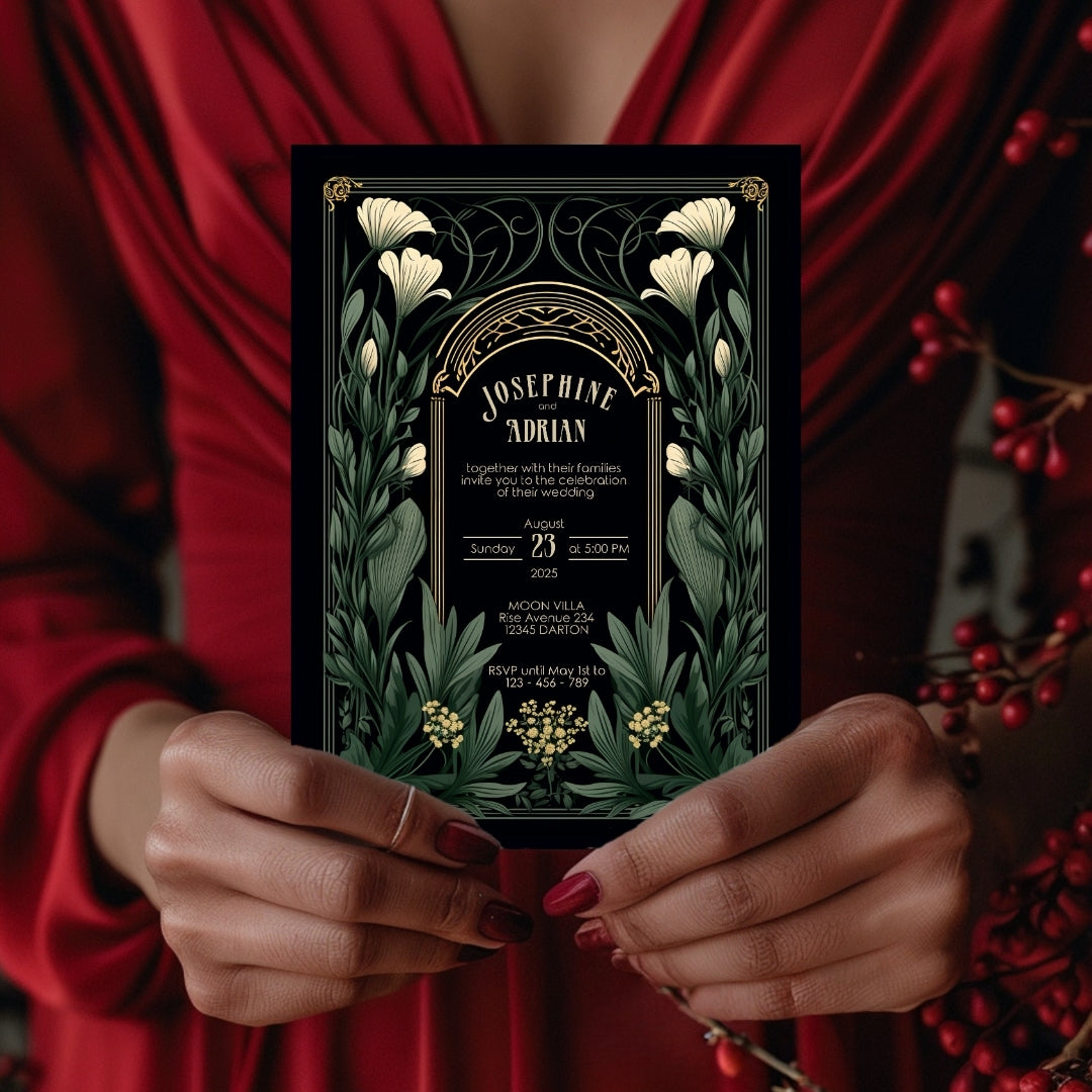 Green Gothic Garden Wedding Invitation