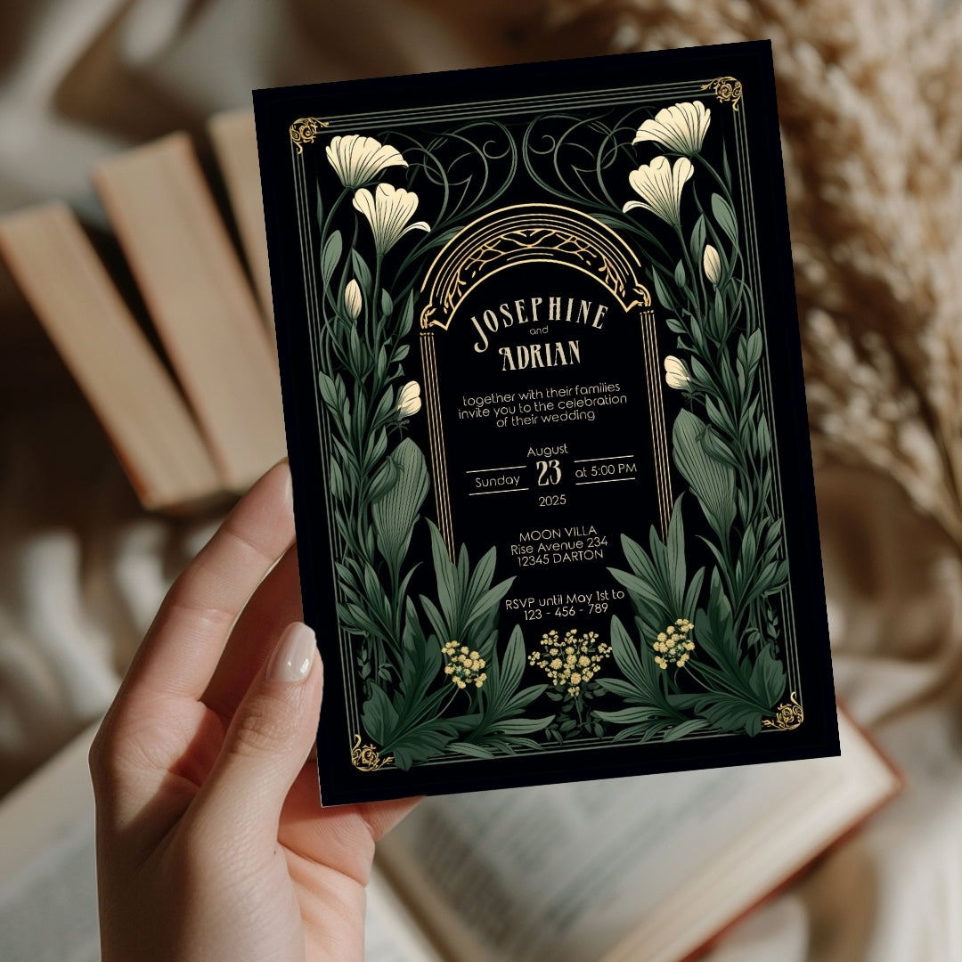 Green Gothic Garden Wedding Invitation
