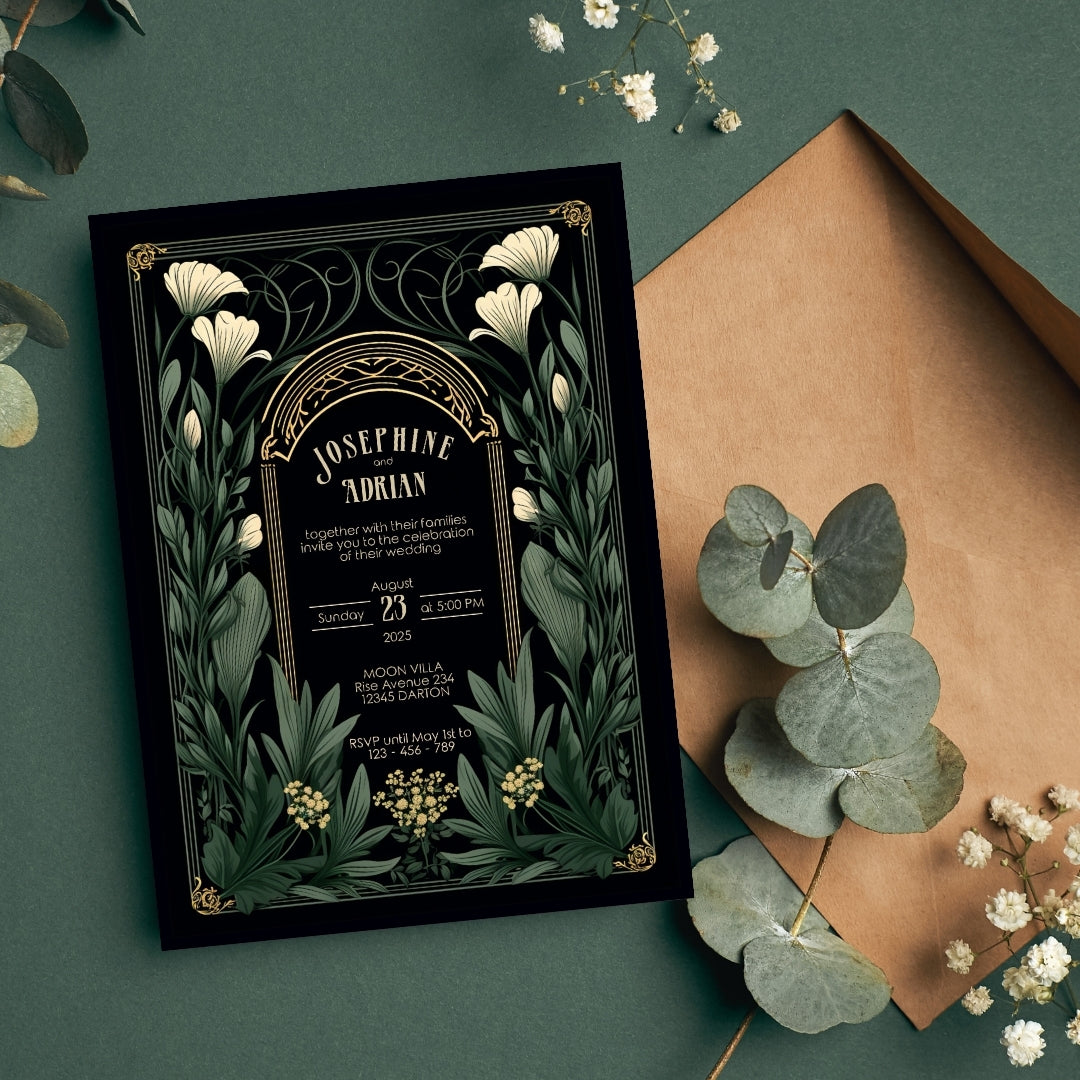 Green Gothic Garden Wedding Invitation