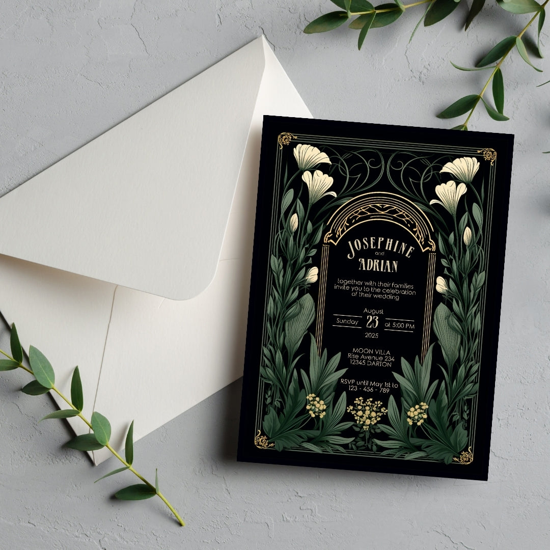 Green Gothic Garden Wedding Invitation