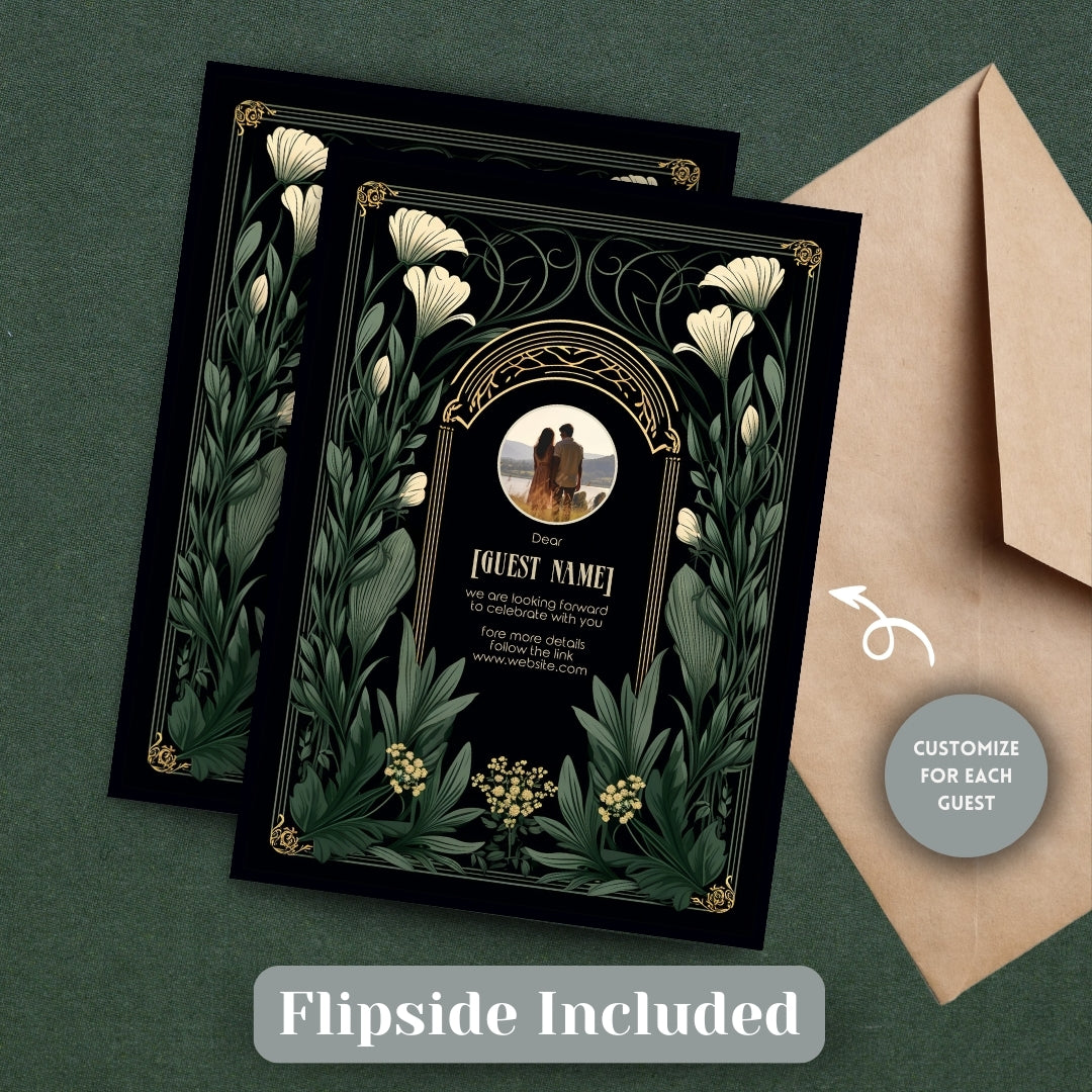 Green Gothic Garden Wedding Invitation