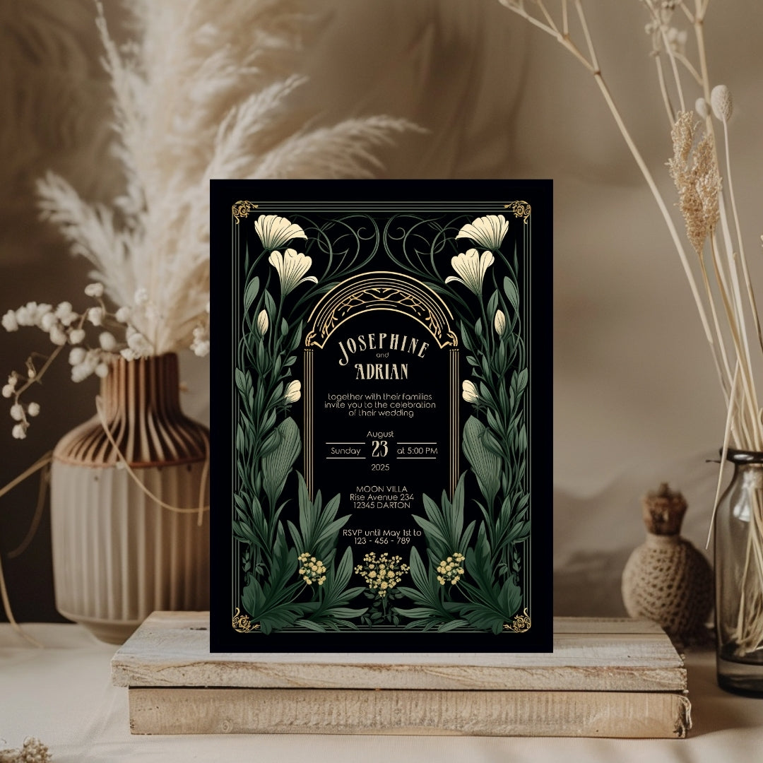 Green Gothic Garden Wedding Invitation