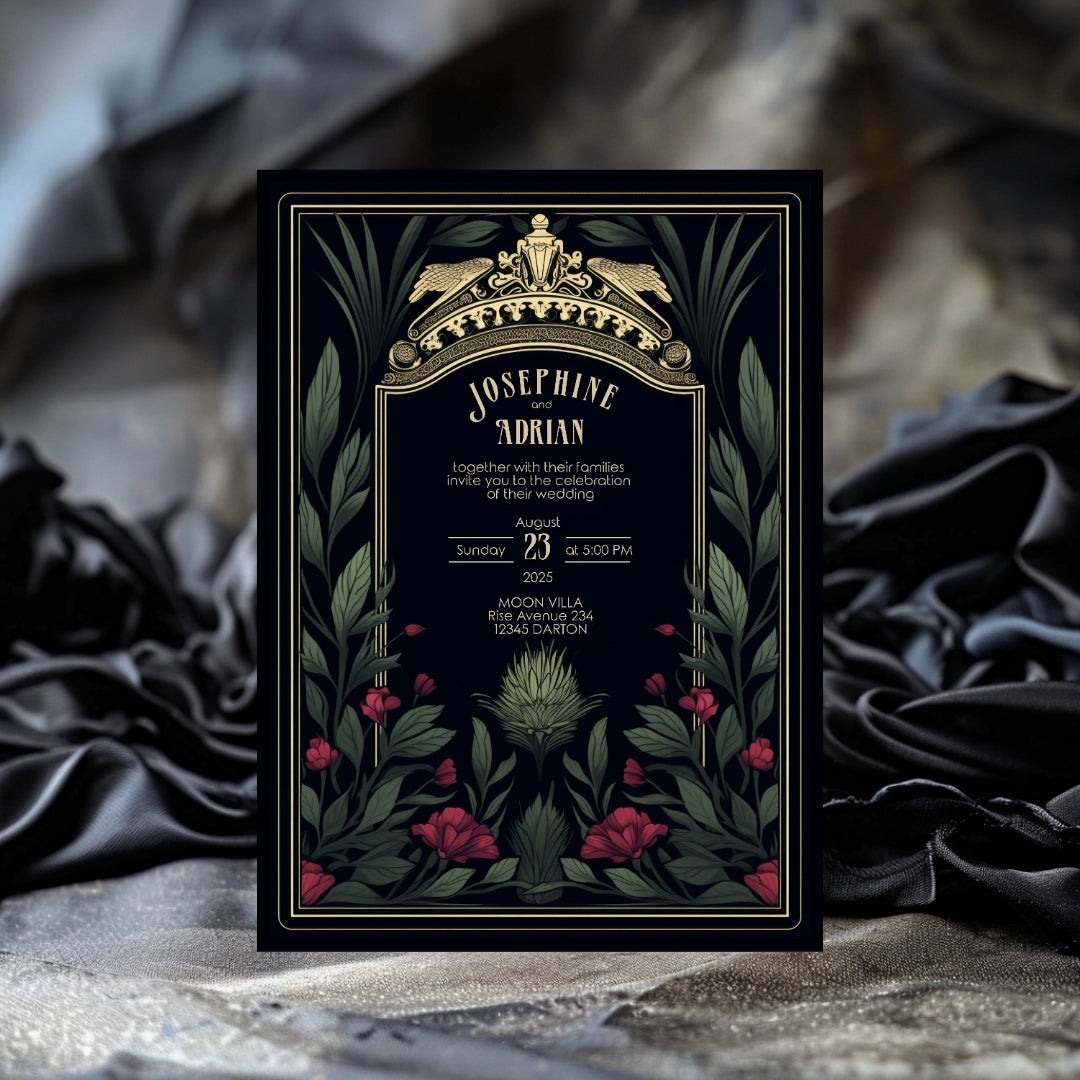 Mystic Thistle Gothic Greenery Wedding Invitation
