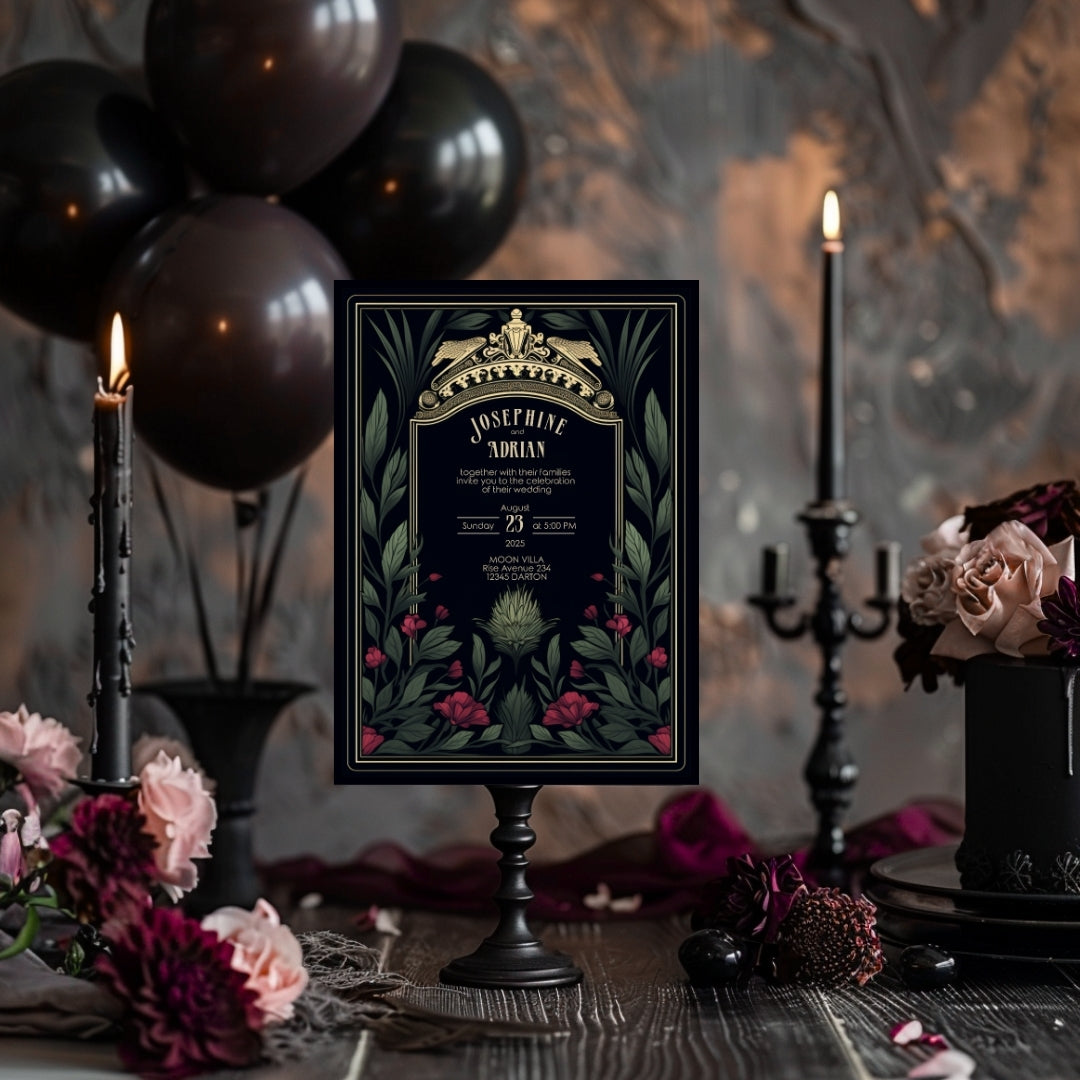 Mystic Thistle Gothic Greenery Wedding Invitation