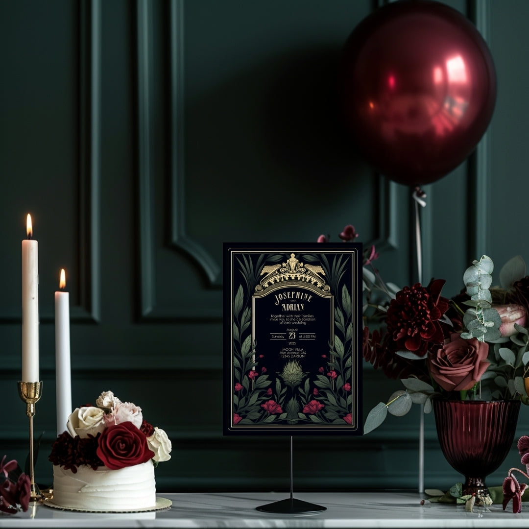 Mystic Thistle Gothic Greenery Wedding Invitation