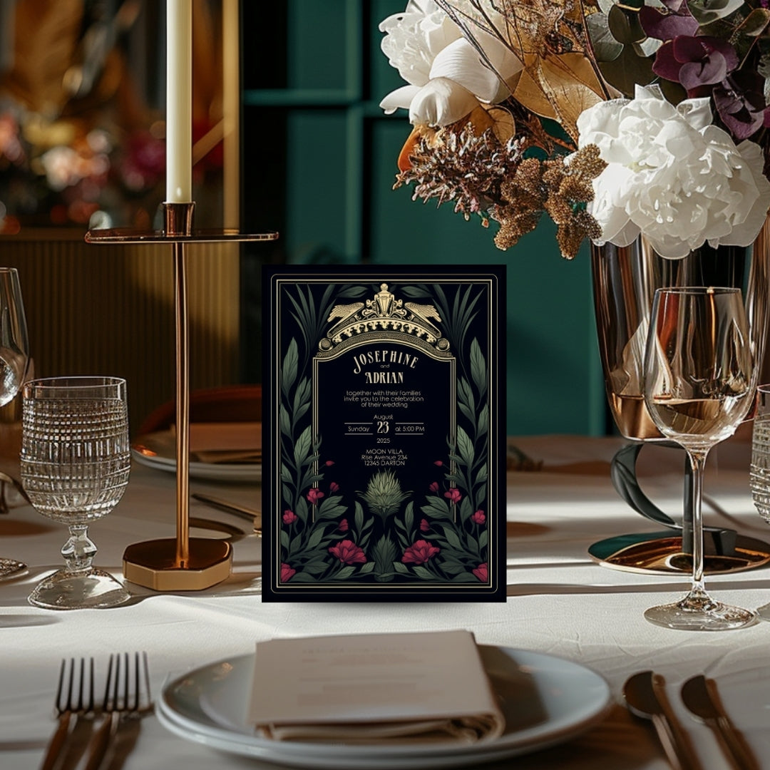 Mystic Thistle Gothic Greenery Wedding Invitation