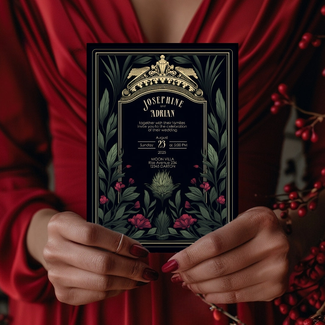 Mystic Thistle Gothic Greenery Wedding Invitation