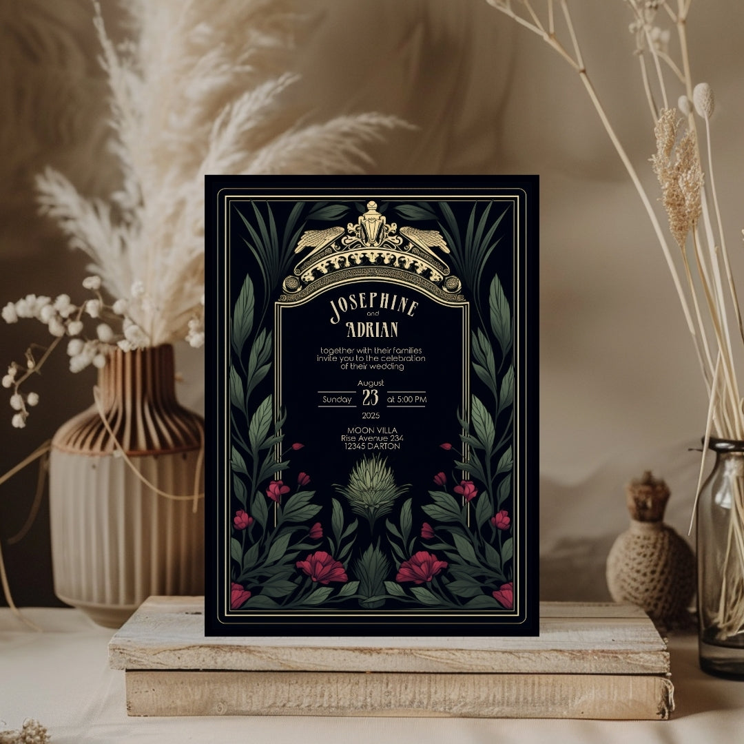 Mystic Thistle Gothic Greenery Wedding Invitation
