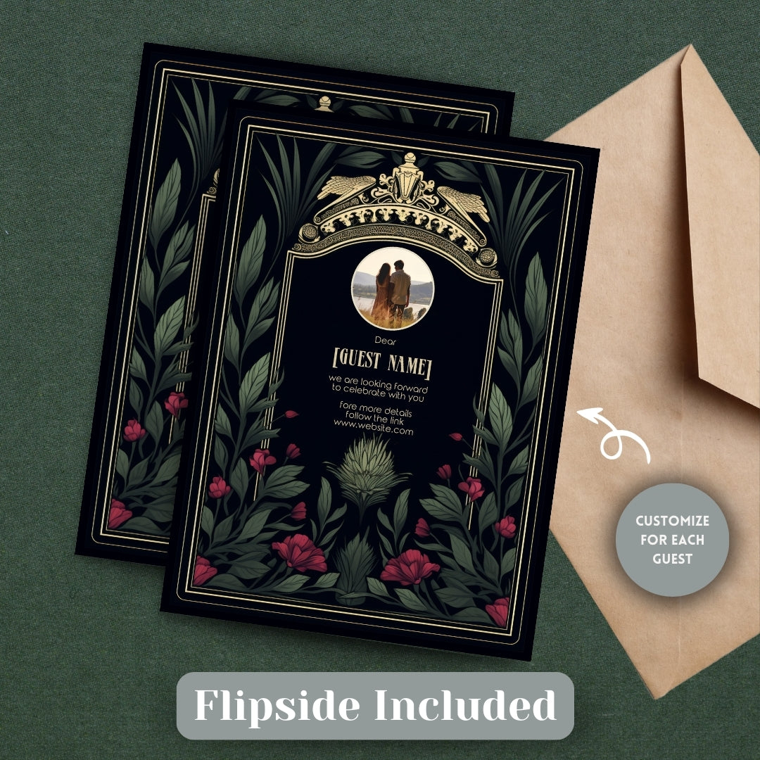 Mystic Thistle Gothic Greenery Wedding Invitation