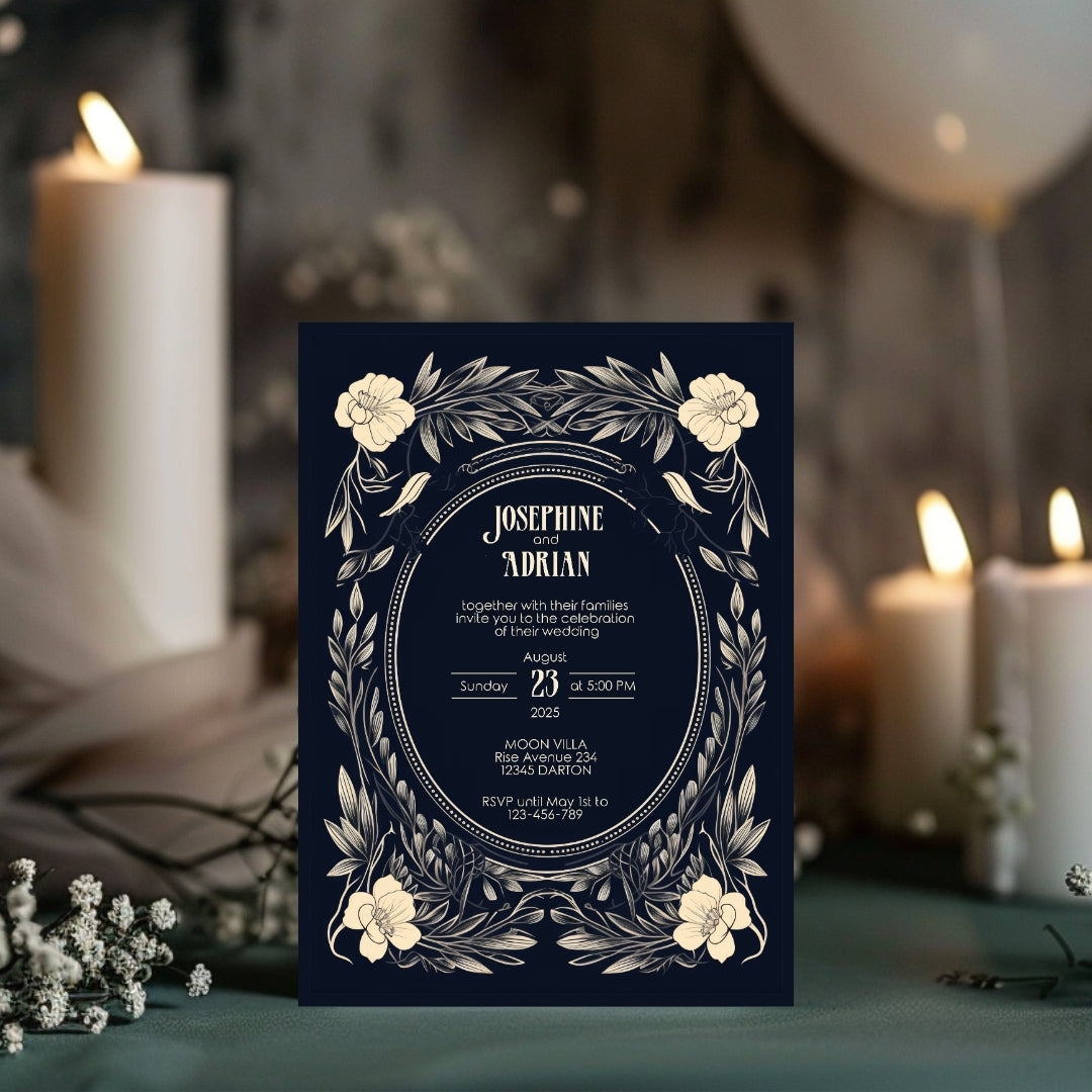 Floral Gothic Frame Wedding Invitation