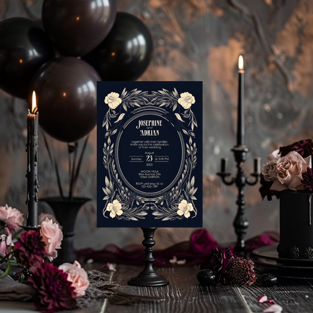 Floral Gothic Frame Wedding Invitation