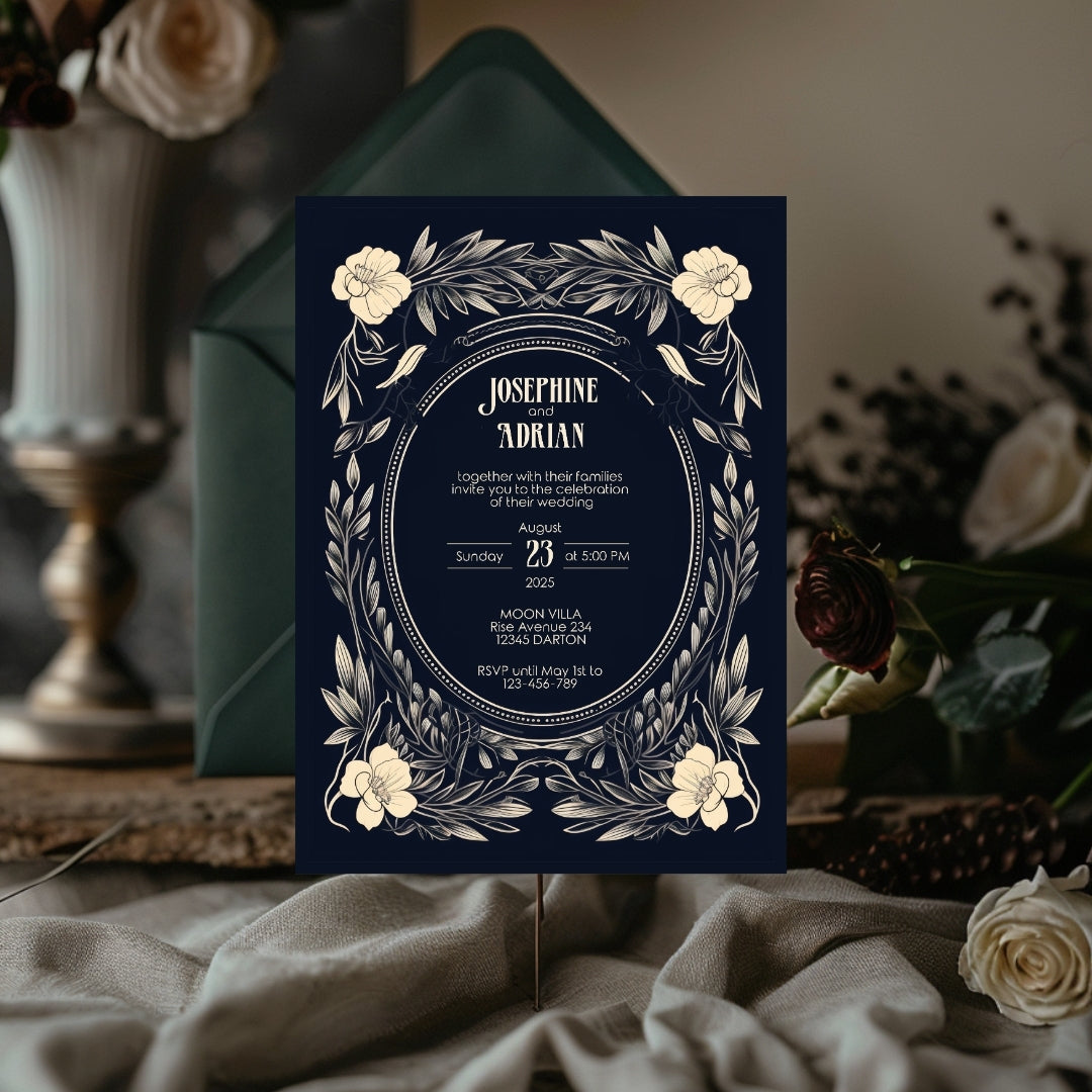 Floral Gothic Frame Wedding Invitation