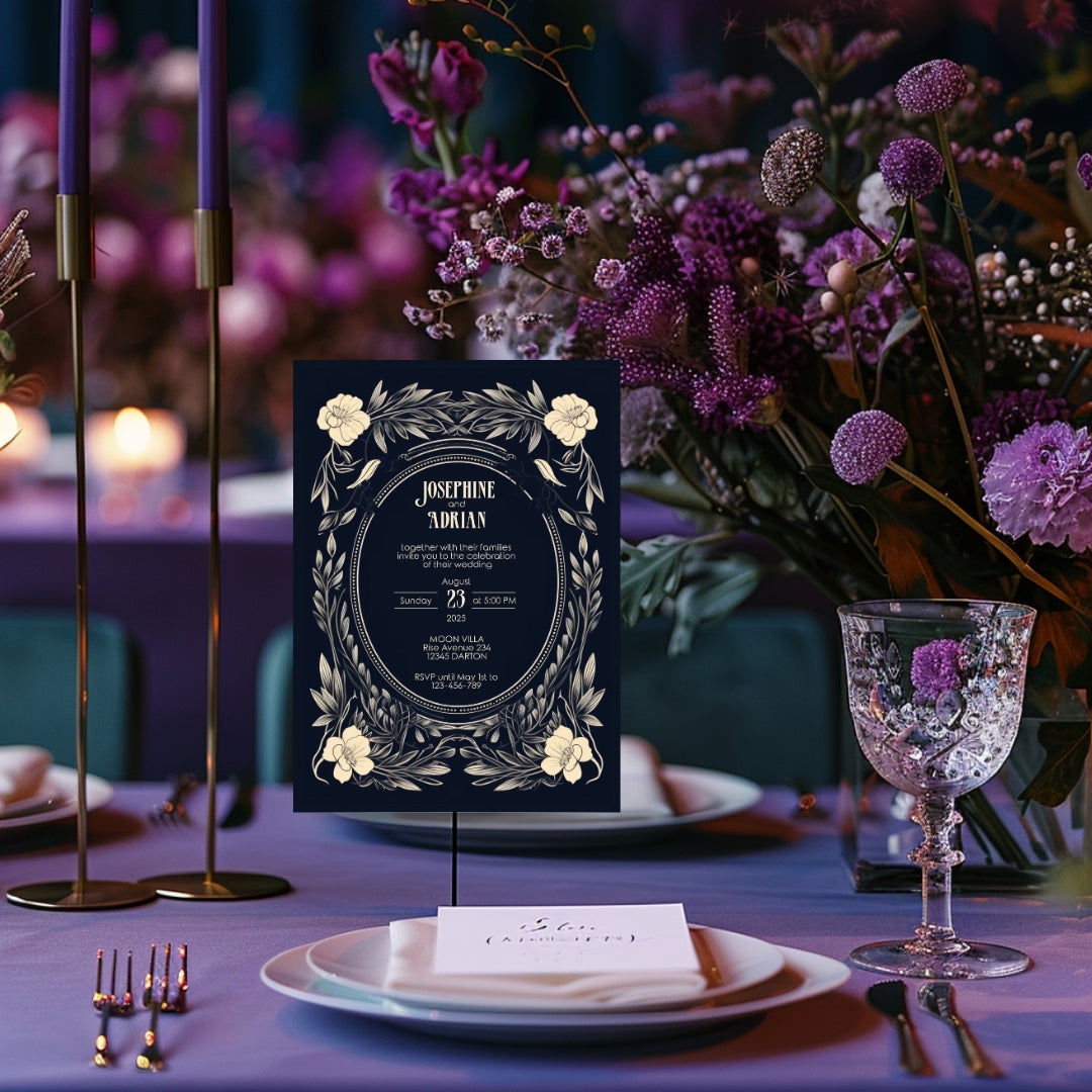 Floral Gothic Frame Wedding Invitation