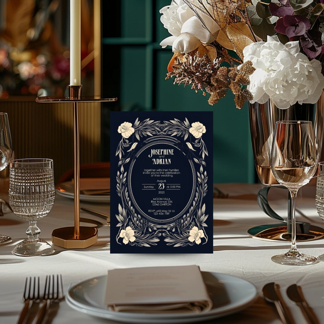 Floral Gothic Frame Wedding Invitation