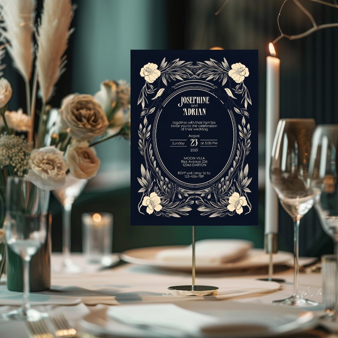 Floral Gothic Frame Wedding Invitation