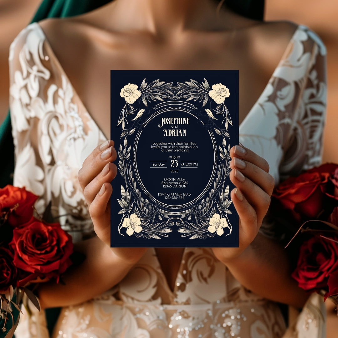 Floral Gothic Frame Wedding Invitation
