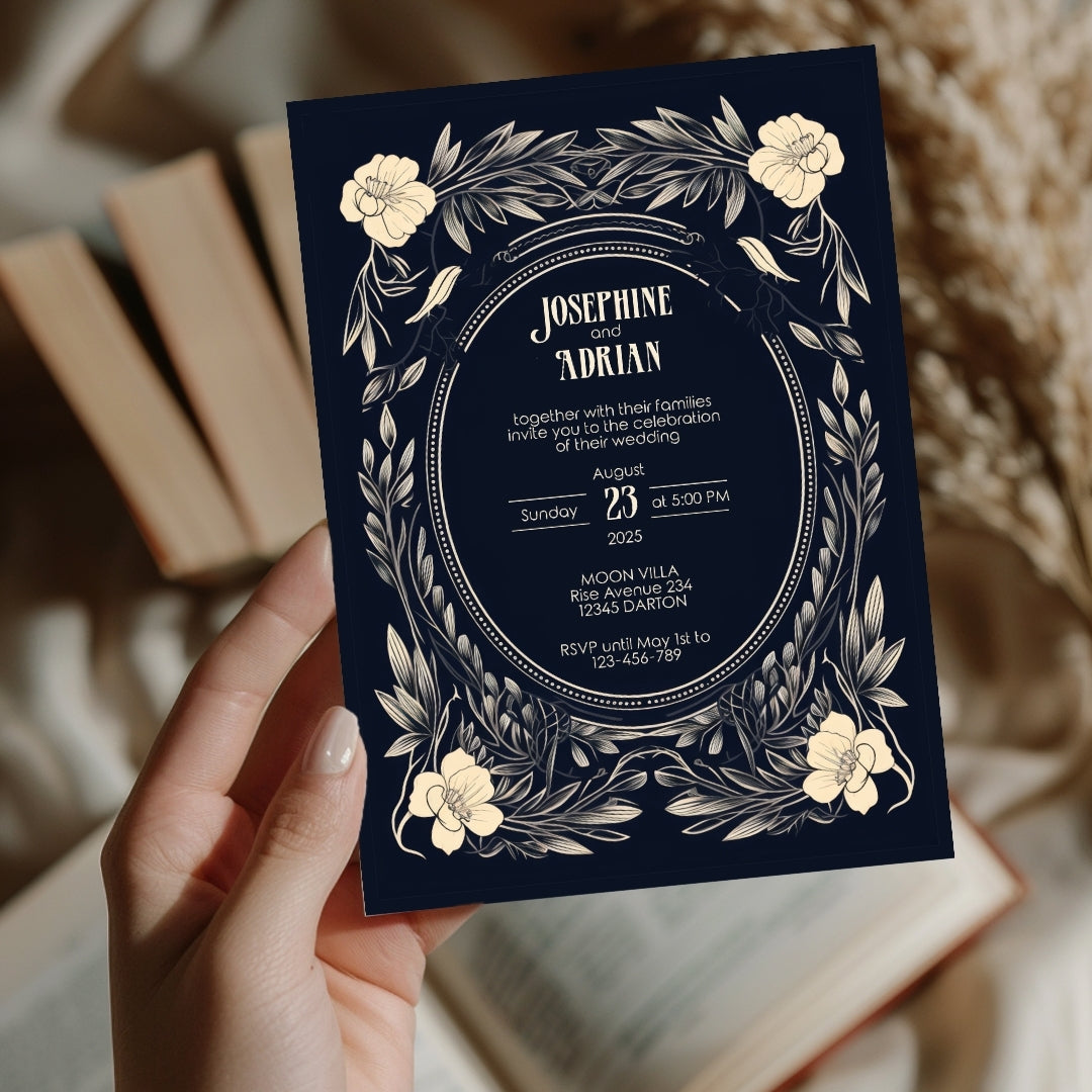 Floral Gothic Frame Wedding Invitation