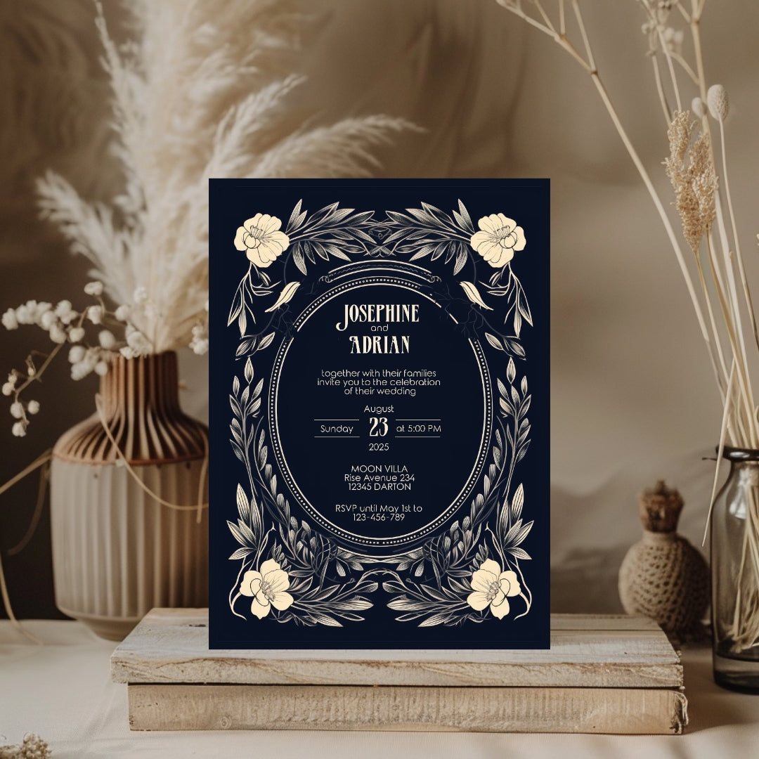 Floral Gothic Frame Wedding Invitation