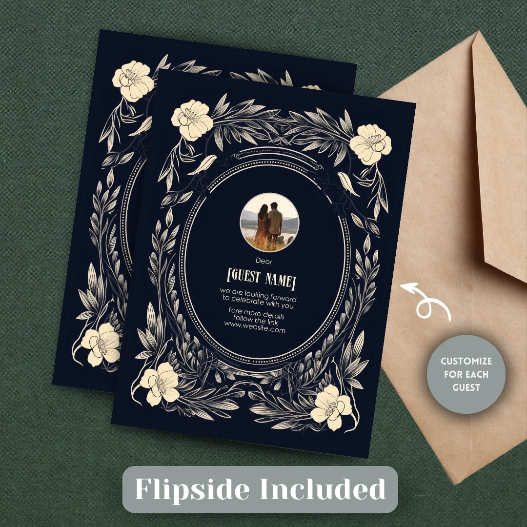 Floral Gothic Frame Wedding Invitation