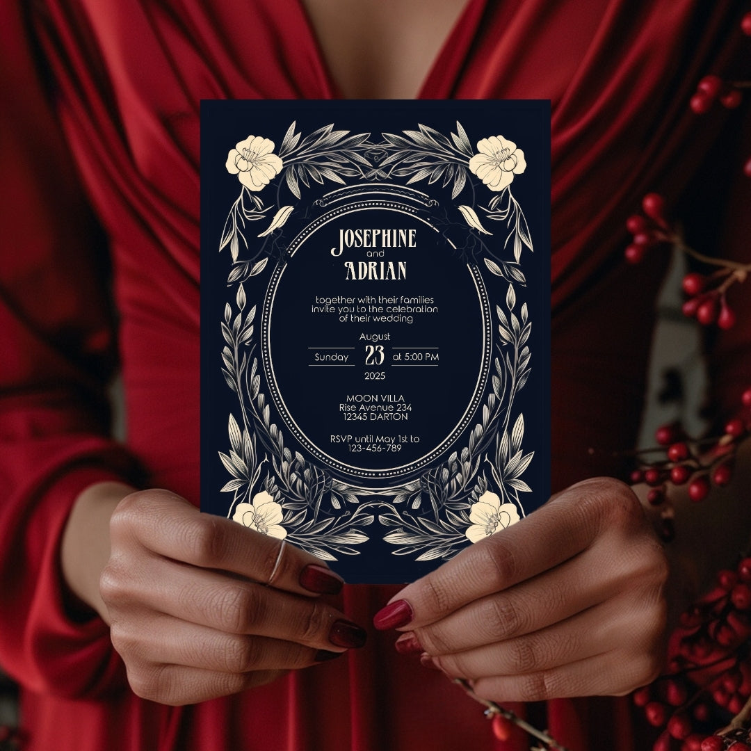 Floral Gothic Frame Wedding Invitation