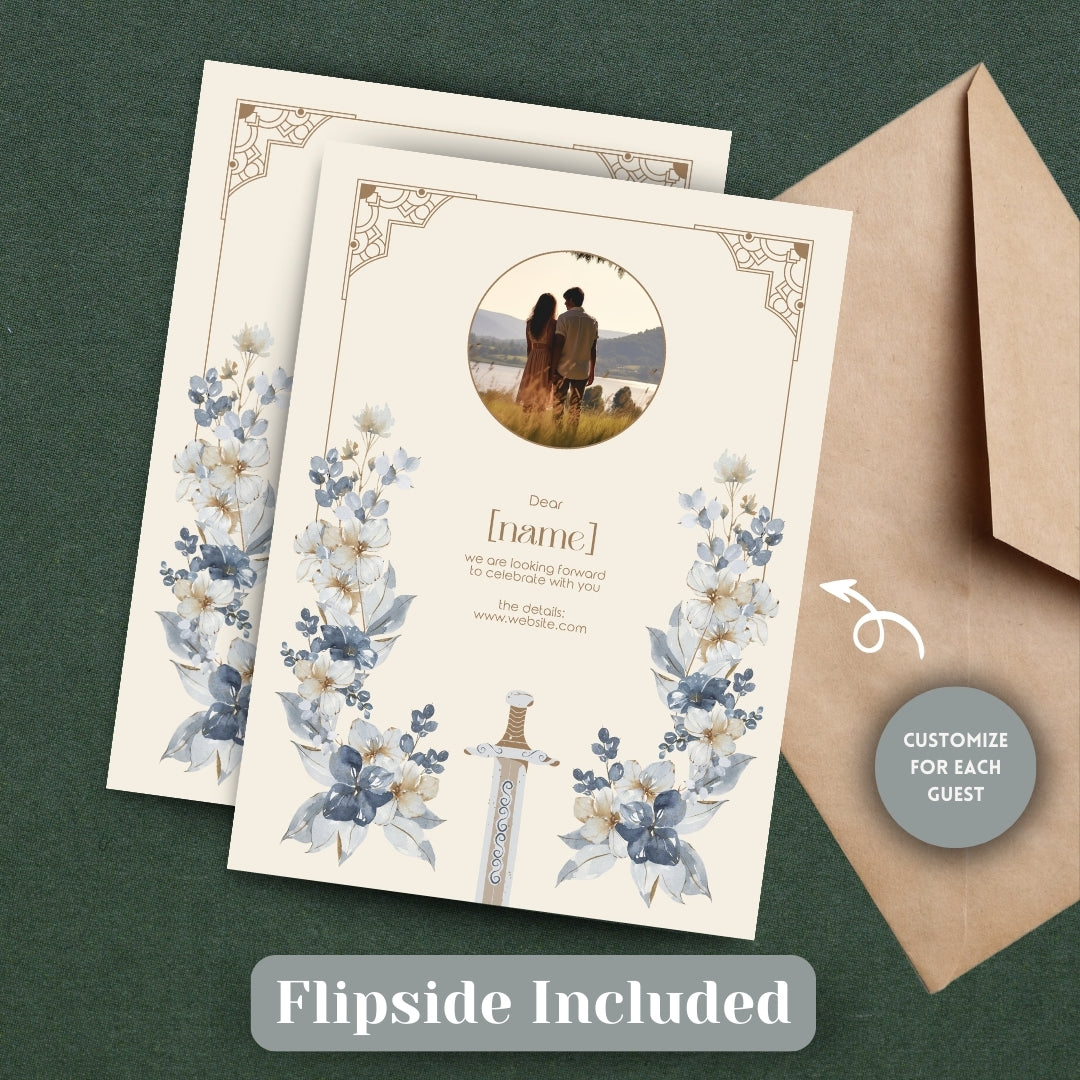 Blue Floral Sword Wedding Invitation