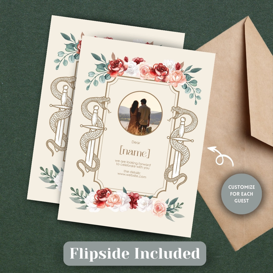 Serpent Sword and Rose Garden Wedding Invitation