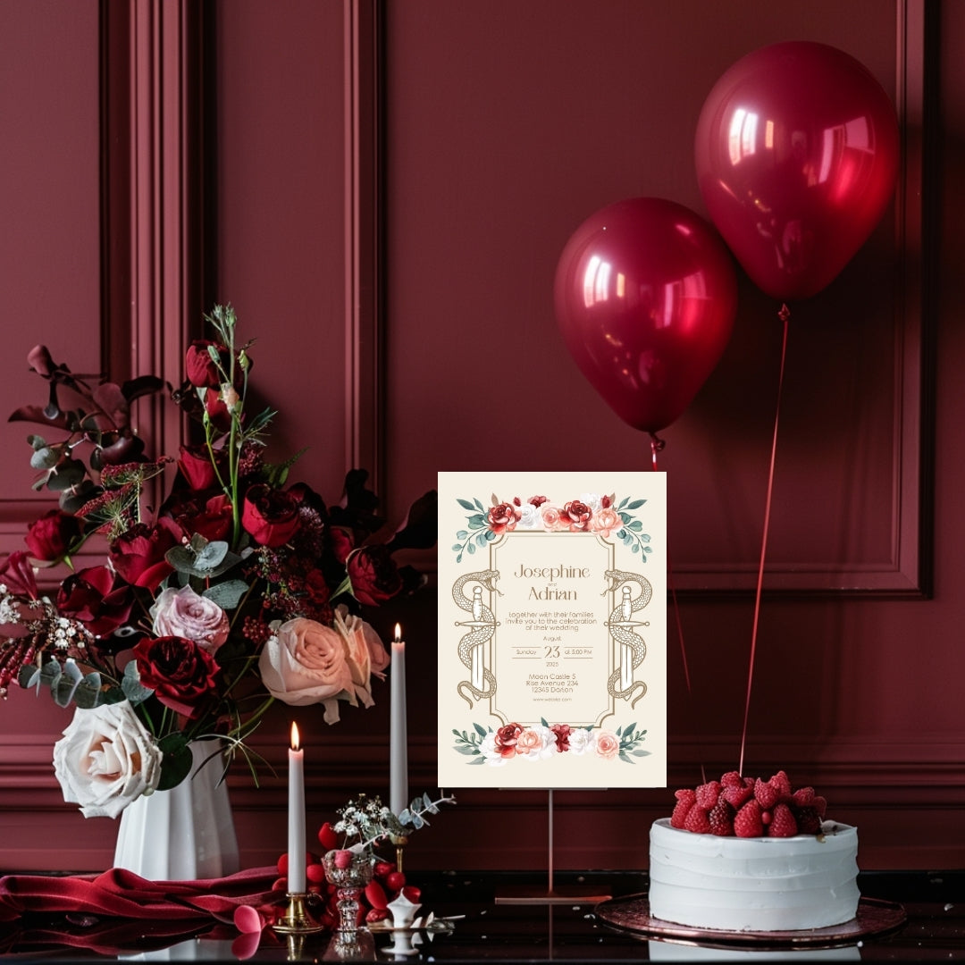 Serpent Sword and Rose Garden Wedding Invitation