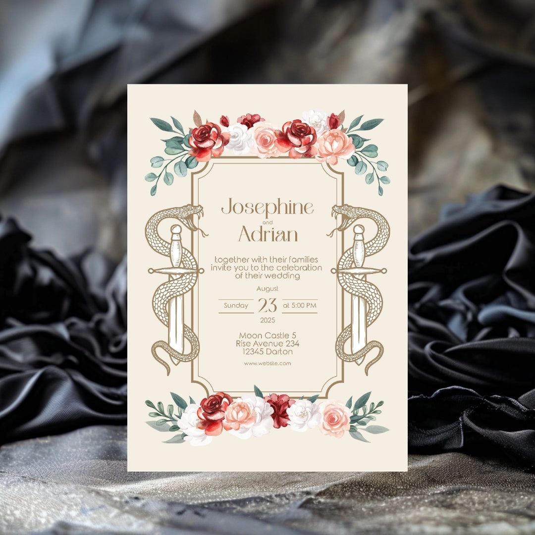 Serpent Sword and Rose Garden Wedding Invitation