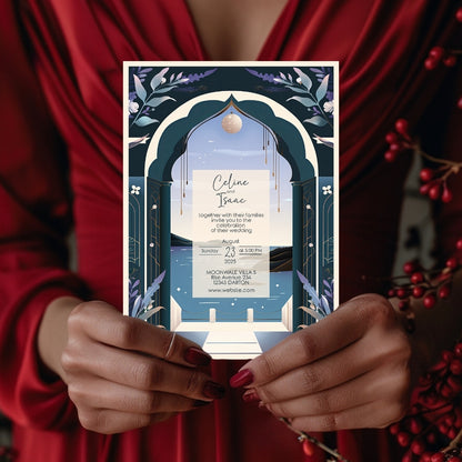 Celestial Santorini Arch Wedding Invitation
