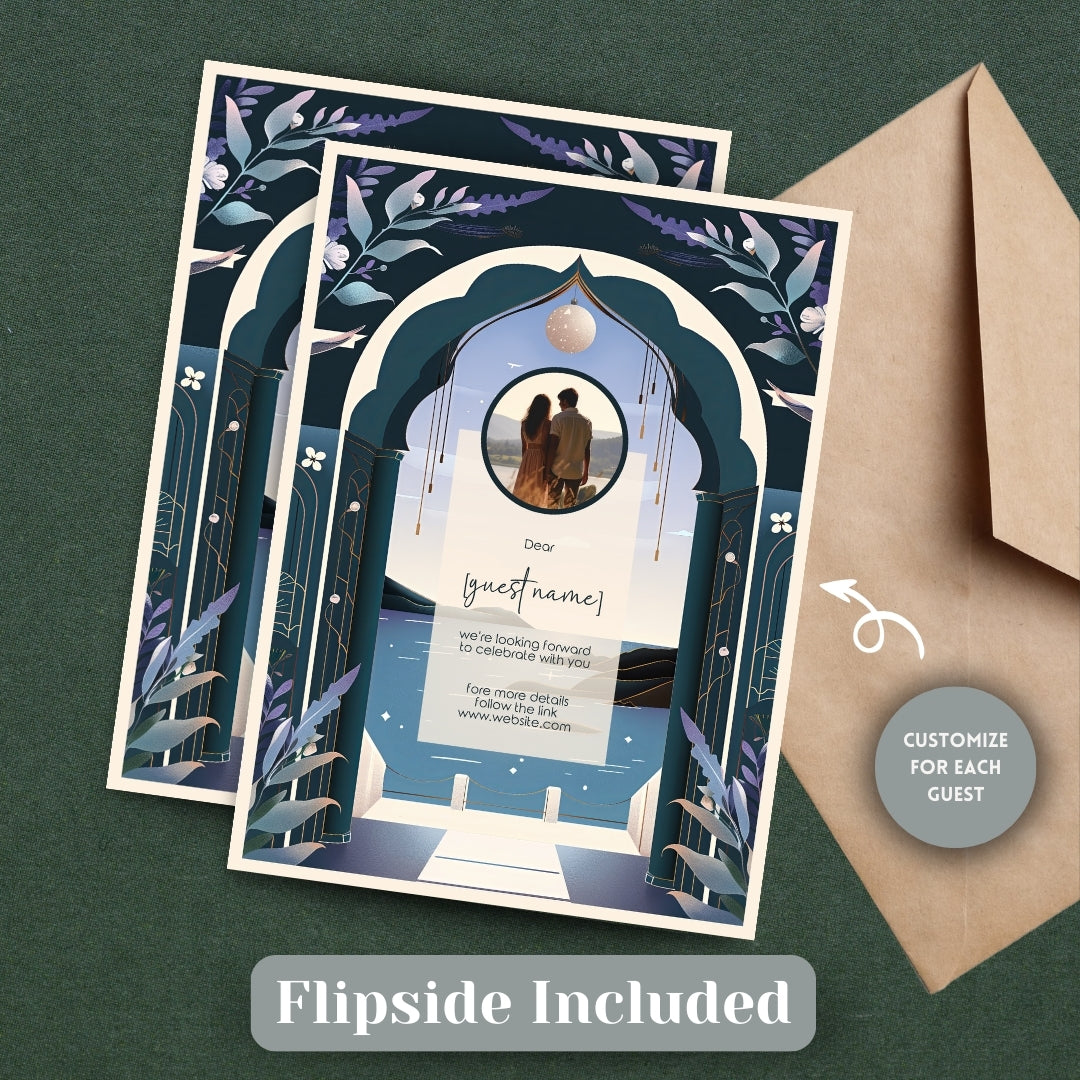 Celestial Santorini Arch Wedding Invitation