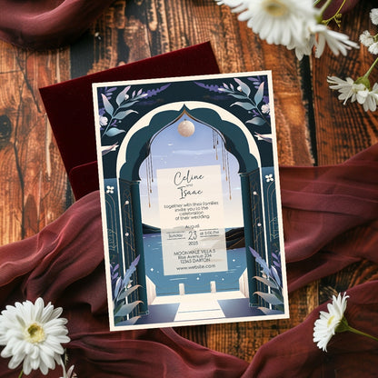 Celestial Santorini Arch Wedding Invitation