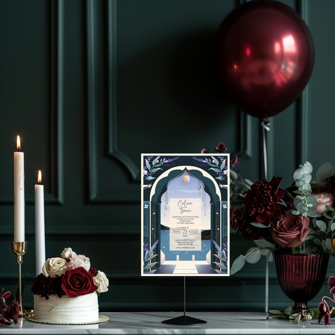 Celestial Santorini Arch Wedding Invitation