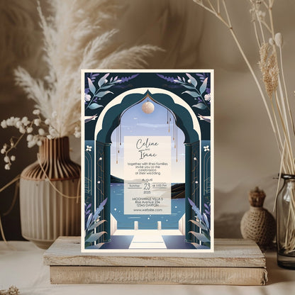 Celestial Santorini Arch Wedding Invitation