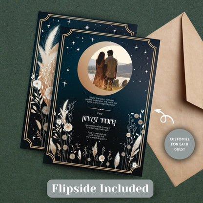 Celestial Moon Dry Pampas Grass Wedding Invitation