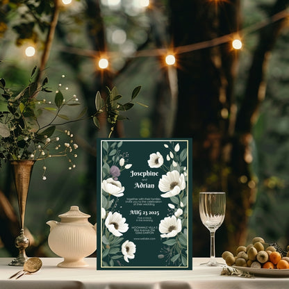 Green Minimalist Floral Elegance Wedding Invitation