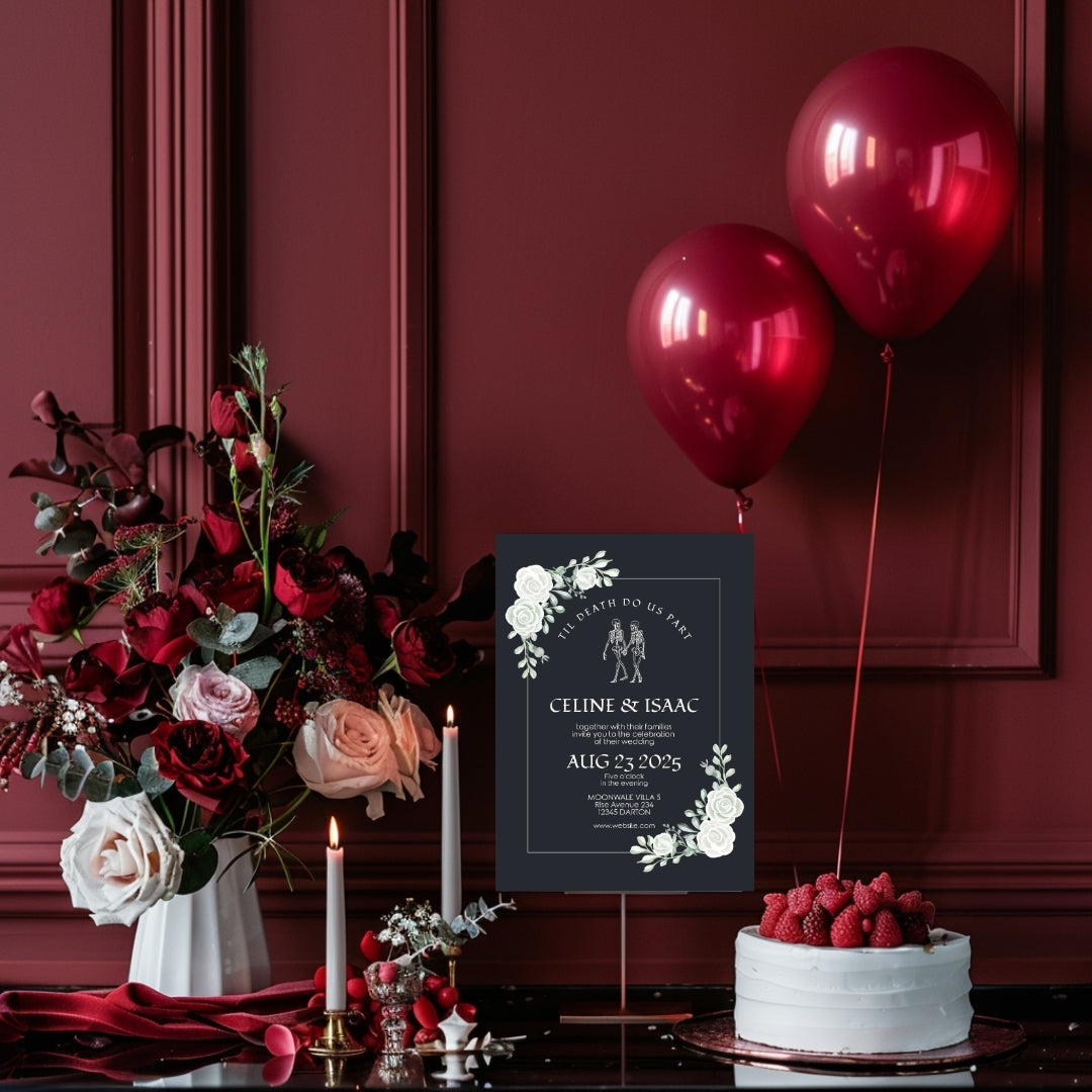 Gothic Minimalist White Roses Wedding Invitation