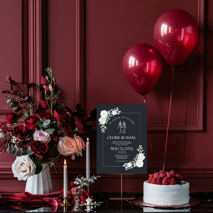 Gothic Minimalist White Roses Wedding Invitation