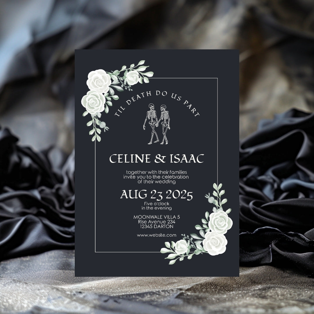 Gothic Minimalist White Roses Wedding Invitation
